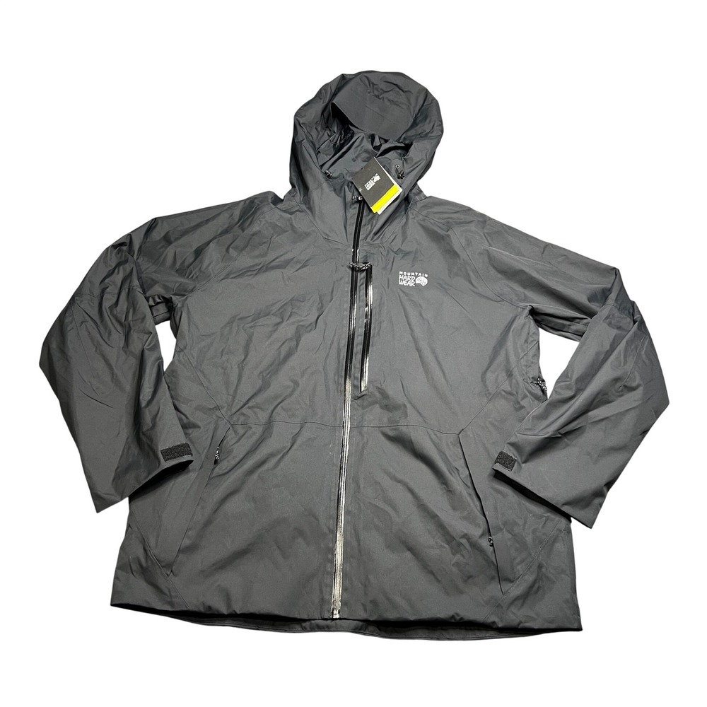 NWT Mountain Hardwear Firefall Mens XXL Black 2L Waterproof Hooded Jacket OM0366